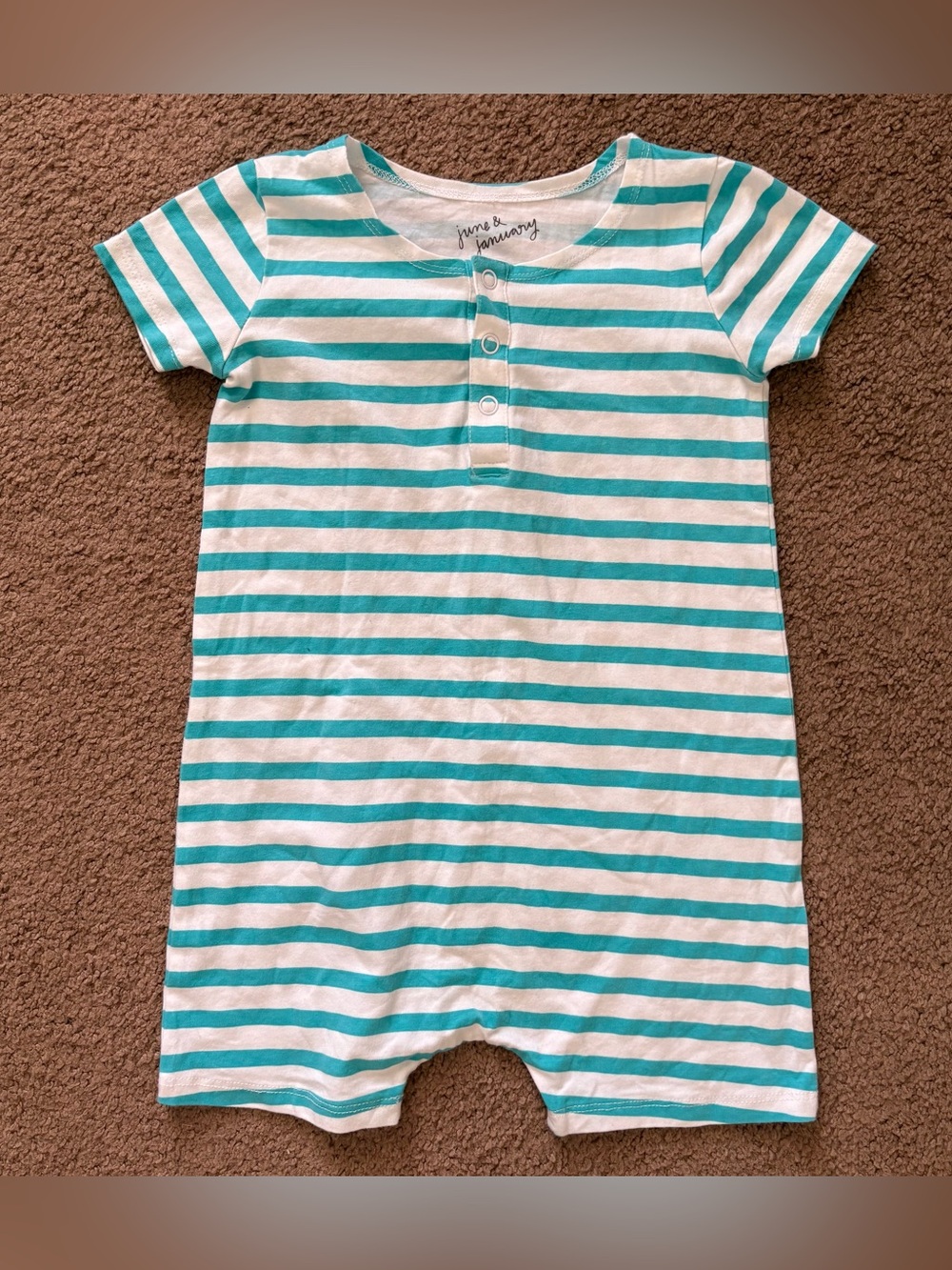 June & January Blue White Striped Knit Romper One-Piece Short Sleeve 2T